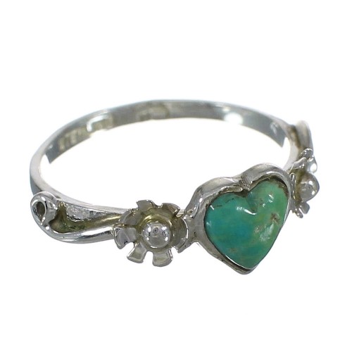 Southwest Turquoise Heart Genuine Sterling Silver Flower Ring Size 6-3/4 WX80502