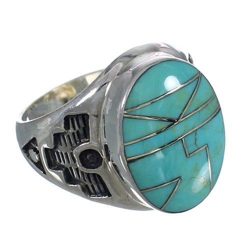 Genuine Sterling Silver And Turquoise Inlay Ring Size 11-1/4 RX61944