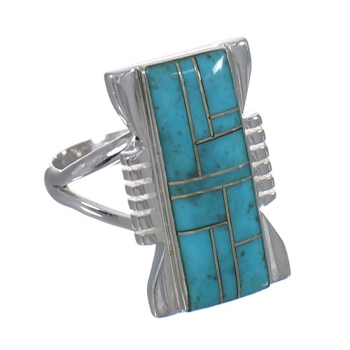 Southwestern Turquoise Sterling Silver Ring Size 7-3/4 RX62244