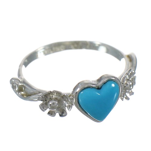 Turquoise Heart Flower Genuine Sterling Silver Ring Size 6-3/4 RX62415