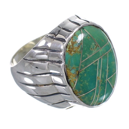 Genuine Sterling Silver Turquoise Inlay Southwest Ring Size 12-1/2 VX61398