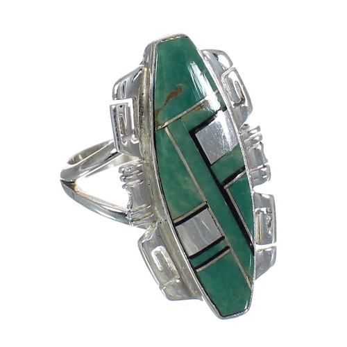 Southwest Turquoise And Jet Inlay Sterling Silver Ring Size 5-1/2 AX82394