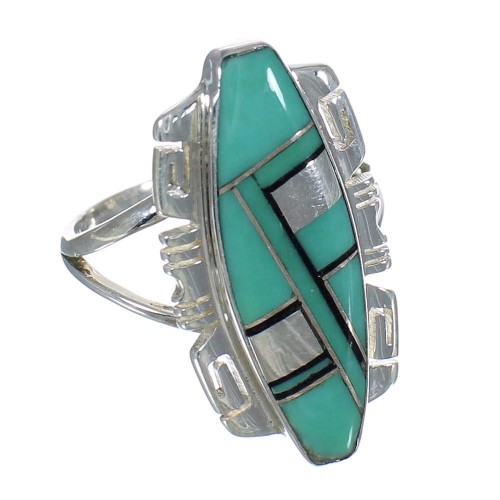 Turquoise And Jet Silver Jewelry Ring Size 5-3/4 AX82415