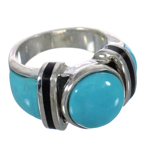 Turquoise And Jet Genuine Sterling Silver Jewelry Ring Size 4-1/2 AX82456