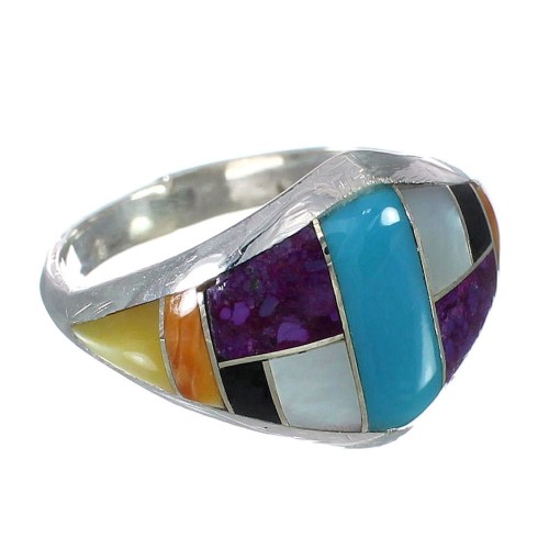 Silver Multicolor Inlay Ring Size 6-3/4 YX75004