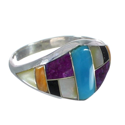 Multicolor Inlay Sterling Silver Ring Size 6-3/4 YX75007