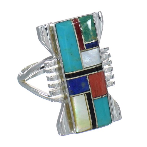 Multicolor Sterling Silver Southwestern Jewelry Ring Size 8-3/4 YX75074