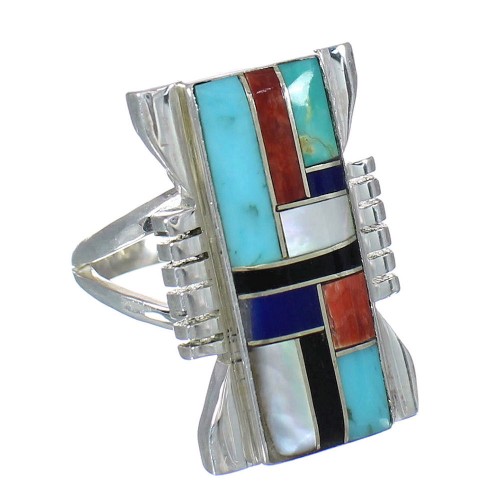 Multicolor And Silver Southwestern Jewelry Ring Size 5-3/4 YX75079