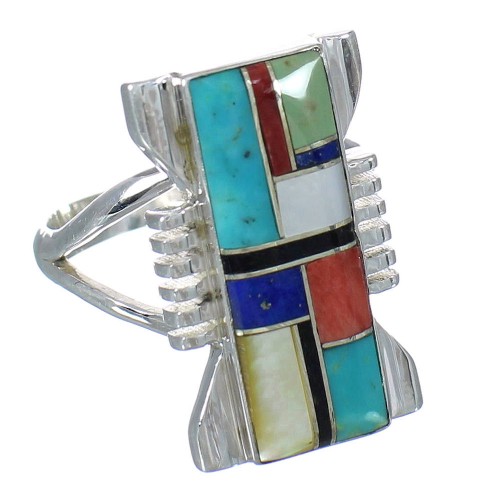 Genuine Sterling Silver And Multicolor Southwestern Jewelry Ring Size 5-3/4 YX75124