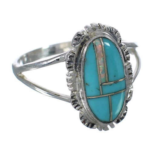 Sterling Silver Southwestern Turquoise And Opal Inlay Ring Size 7-1/2 WX70322