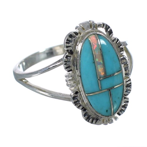 Southwest Sterling Silver Opal And Turquoise Inlay Ring Size 8-3/4 WX70328