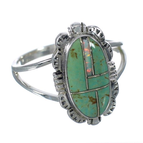 Turquoise And Opal Inlay Genuine Sterling Silver Southwest Ring Size 5-1/4 WX70444