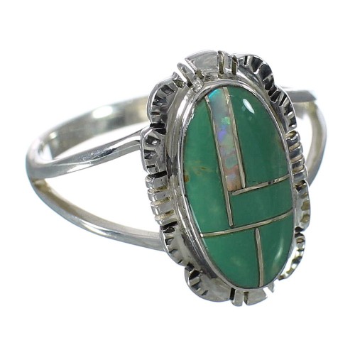 Southwestern Genuine Sterling Silver Turquoise And Opal Inlay Ring Size 4-3/4 WX70450