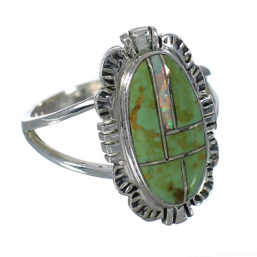 Genuine Sterling Silver Opal And Turquoise Inlay Southwestern Ring Size 5-3/4 WX70454