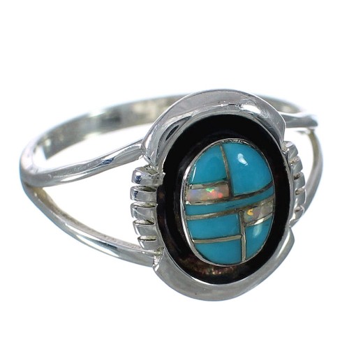 Southwestern Opal And Turquoise Genuine Sterling Silver Ring Size 4-3/4 WX70470