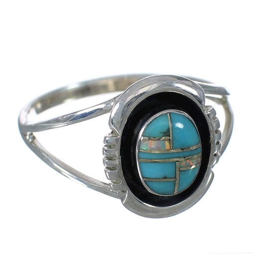 Genuine Sterling Silver Turquoise And Opal Southwestern Ring Size 5-3/4 WX70491