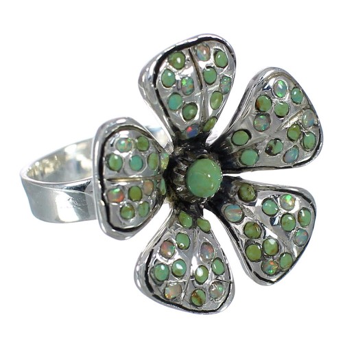 Southwestern Turquoise And Opal Flower Silver Ring Size 6-3/4 WX70765