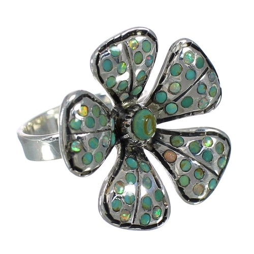 Silver Turquoise And Opal Flower Southwest Ring Size 5-1/4 WX70773