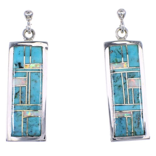 Turquoise Opal Genuine Sterling Silver Post Dangle Earrings RX66461