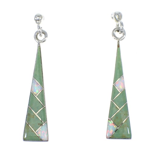 Southwestern Turquoise Opal Inlay Sterling Silver Post Dangle Earrings RX66559