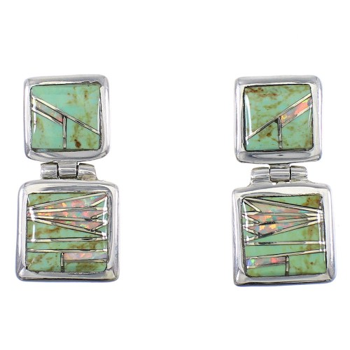 Sterling Silver Turquoise And Opal Inlay Post Dangle Earrings RX66610