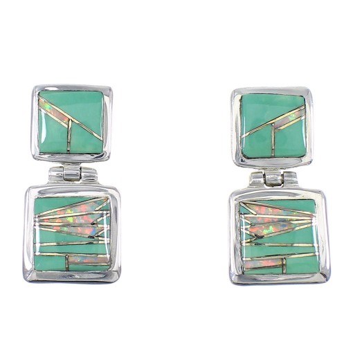 Southwestern Turquoise Opal Inlay Sterling Silver Post Dangle Earrings RX66613