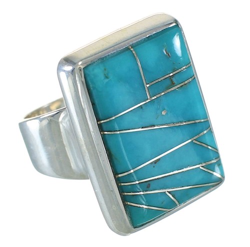 Southwestern Silver Turquoise Ring Size 6-1/4 YX70433