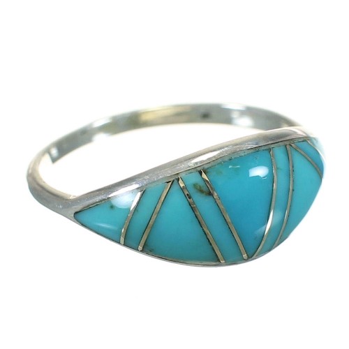 Silver Turquoise Inlay Southwestern Ring Size 7-1/4 YX70648