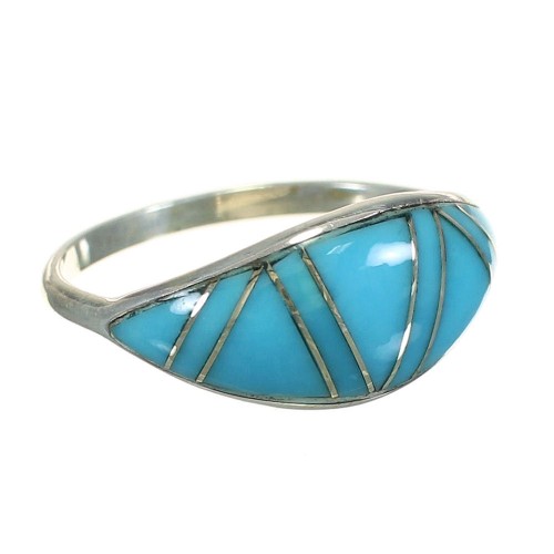 Southwestern Silver Turquoise Inlay Ring Size 5-1/4 YX70656