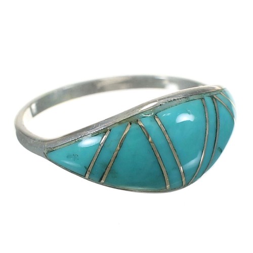 Turquoise Inlay And Silver Southwestern Ring Size 6-1/4 YX70680