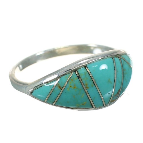 Southwest Turquoise Inlay And Silver Ring Size 7-3/4 YX70683