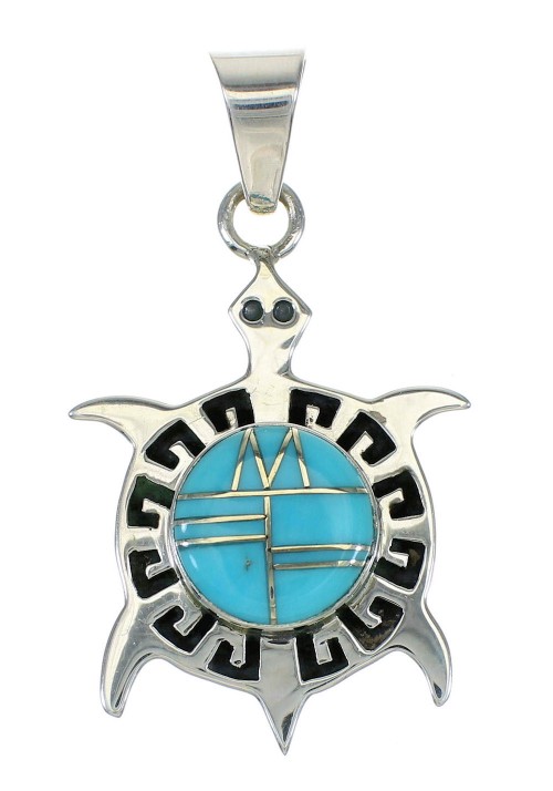 Authentic Sterling Silver Turquoise Inlay Turtle Pendant MX62891