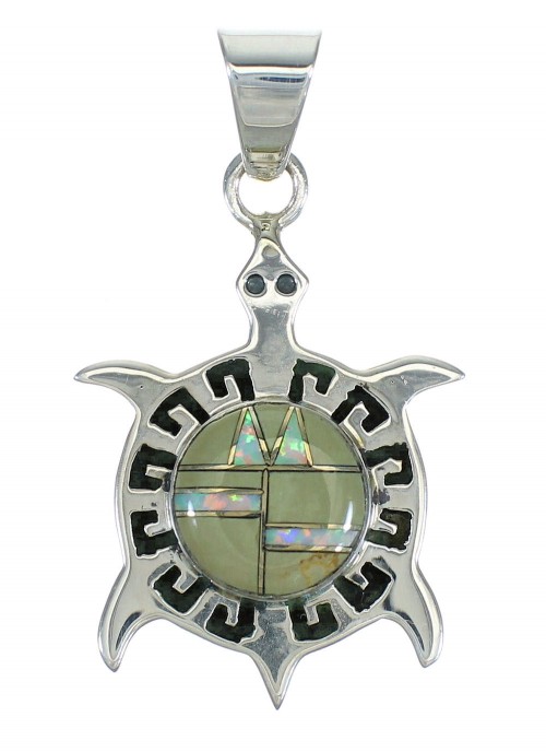 Turquoise And Opal Turtle Sterling Silver Southwestern Pendant WX63448