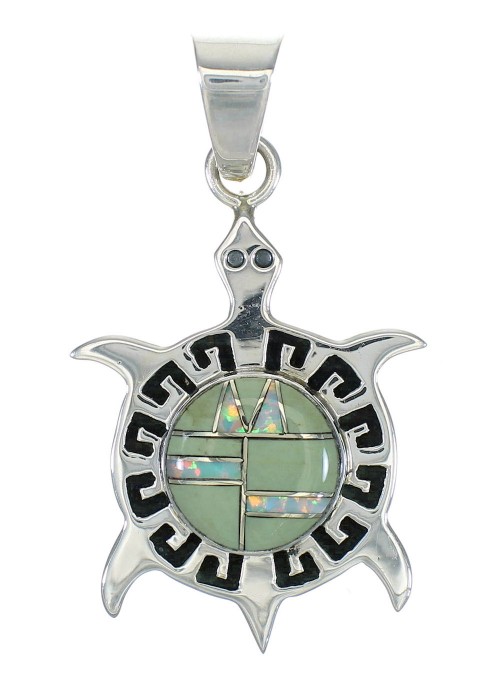 Turquoise And Opal Southwest Turtle Sterling Silver Pendant WX63456