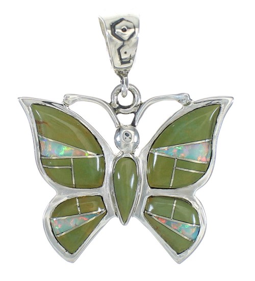 Turquoise And Opal Sterling Silver Butterfly Southwest Pendant WX63493