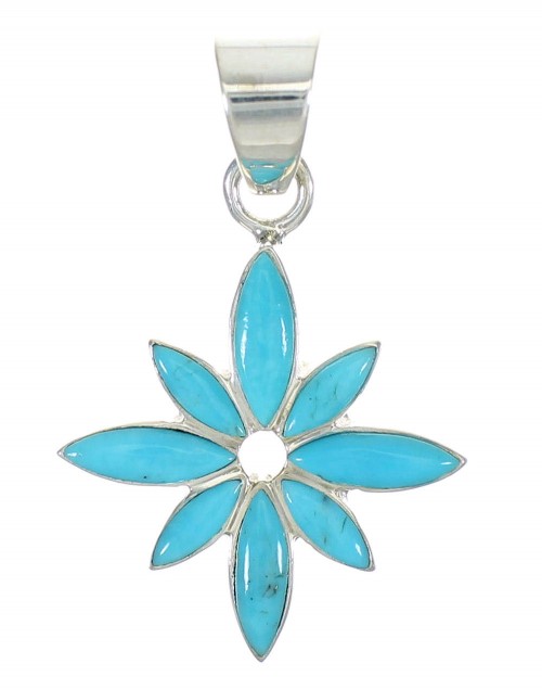 Southwest Flower Turquoise Inlay Sterling Silver Pendant MX64071