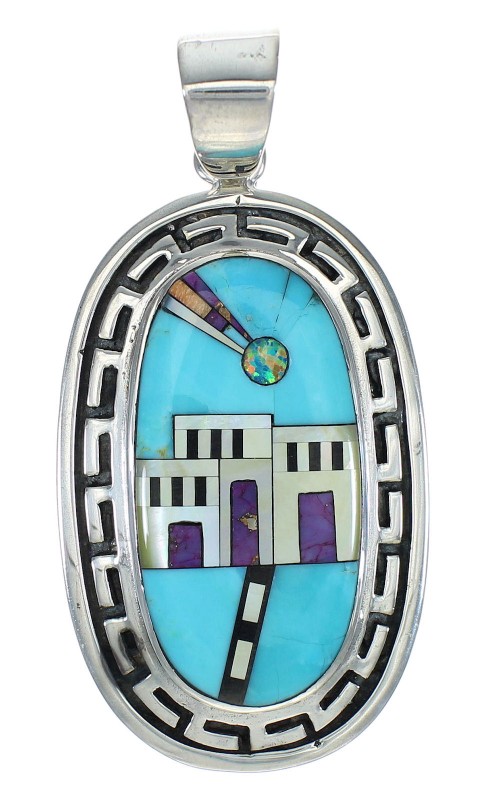 Native American Village Design Silver Multicolor Pendant MX64187