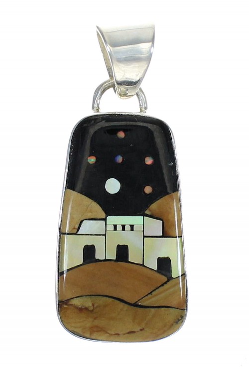 Silver Multicolor Native American Pueblo Design Pendant MX64327