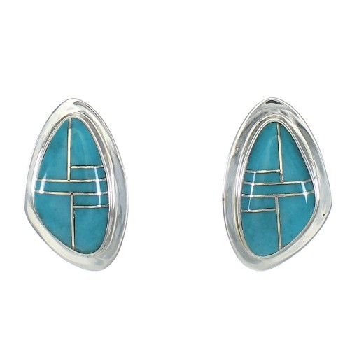 Turquoise Inlay Genuine Sterling Silver Post Earrings MX63366