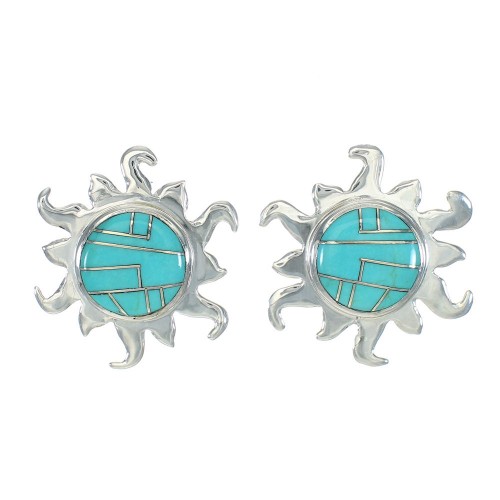 Sterling Silver And Turquoise Inlay Sun Post Earrings MX63379