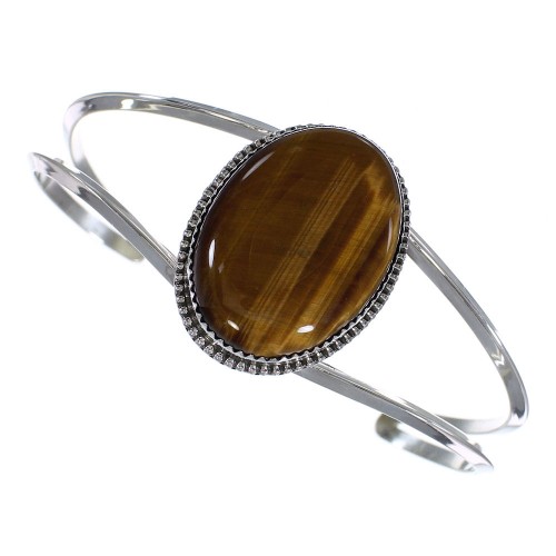 Tiger Eye Native American Navajo Silver Cuff Bracelet RX64772