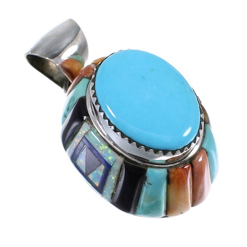 Authentic Sterling Silver And Multicolor Inlay Pendant VX64429
