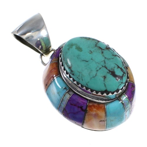 Southwest Sterling Silver And Multicolor Inlay Slide Pendant VX64443