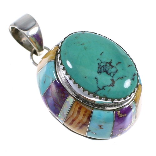 Multicolor Inlay Genuine Sterling Silver Slide Pendant VX64451