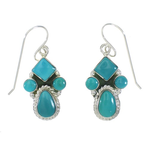 Sterling Silver And Turquoise Southwest Hook Dangle Earrings MX63437