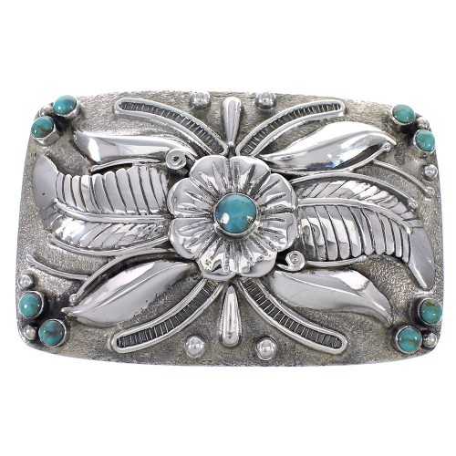Silver And Turquoise Flower Belt Buckle AX78263