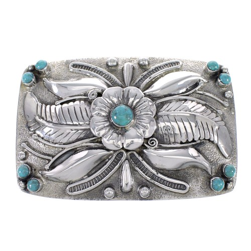 Southwest Silver And Turquoise Flower Belt Buckle AX78264