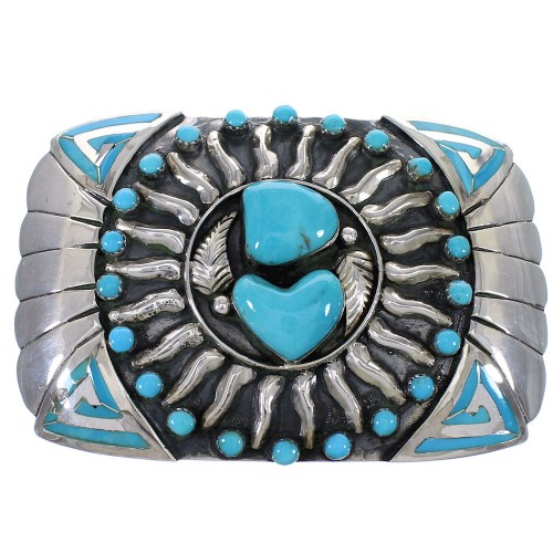 Silver Turquoise Sun Water Wave Belt Buckle AX78269