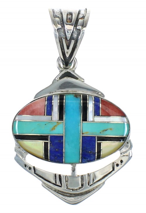 Genuine Sterling Silver Multicolor Inlay Pendant MX65382