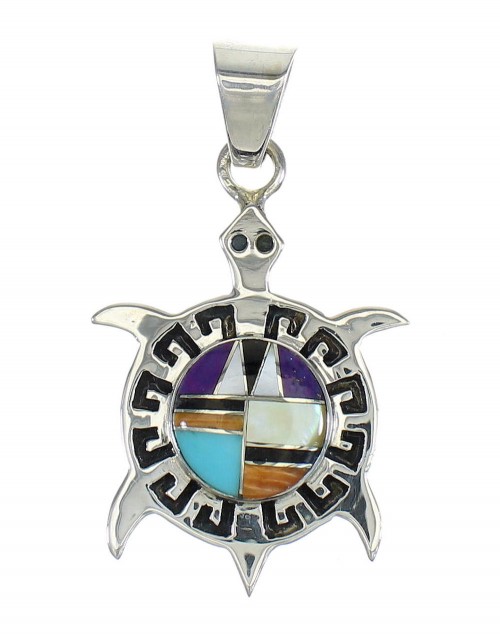 Southwest Multicolor Silver Turtle Pendant MX65440